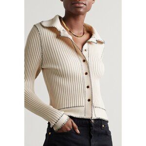KHAITE "Teagan" Ribbed Merino Wool-blend Cardigan in Cream, size Small (fits XS)
